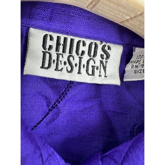 Vintage Chicos Cardigan Silk 1 Medium Blue Embroidered Lightweight Shell  Button - Picture 6 of 9